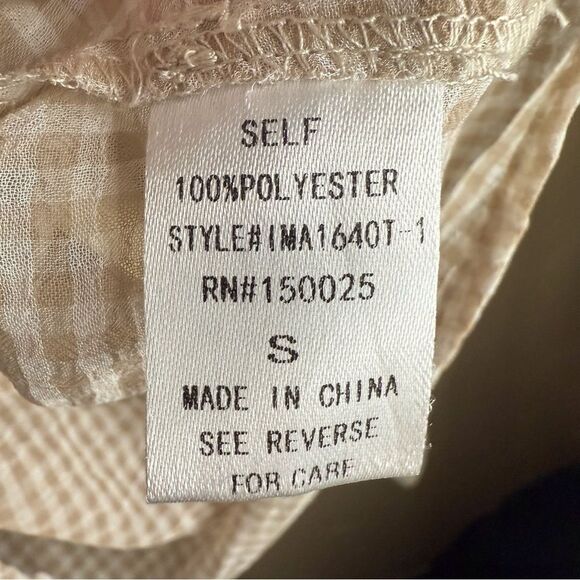 Farrow Womens Gingham‎ Open Front Tie Blouse Long Sleeve Size Small Beige Y2K - Picture 4 of 7